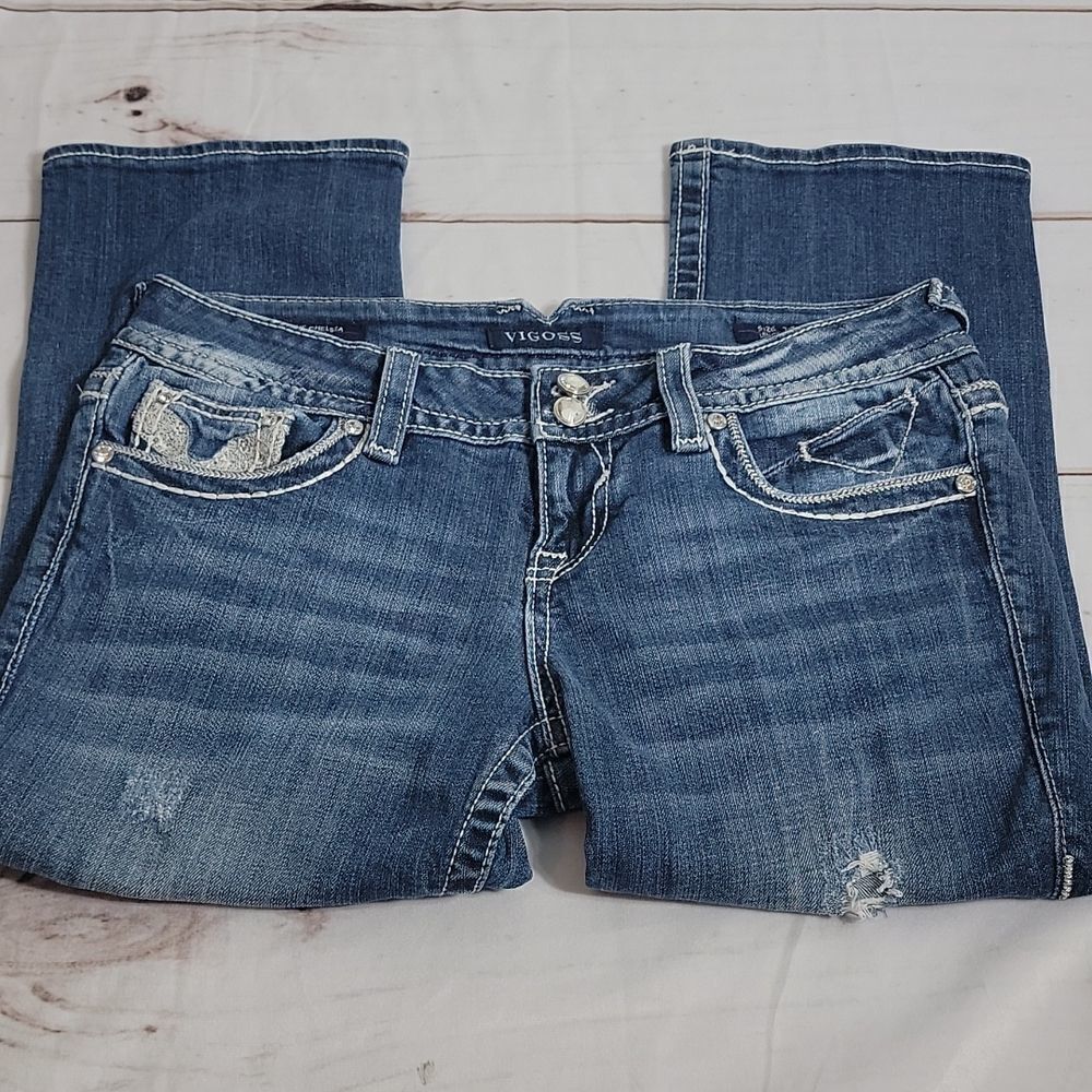 Womens Vigoss Chelsea Capris size 7/8 Blingy Cute Comfortable Denim Capris